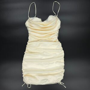 NWT Oh Polly All For You Ruched Mini Dress Oyster White Satin Indie Sleaze 90s